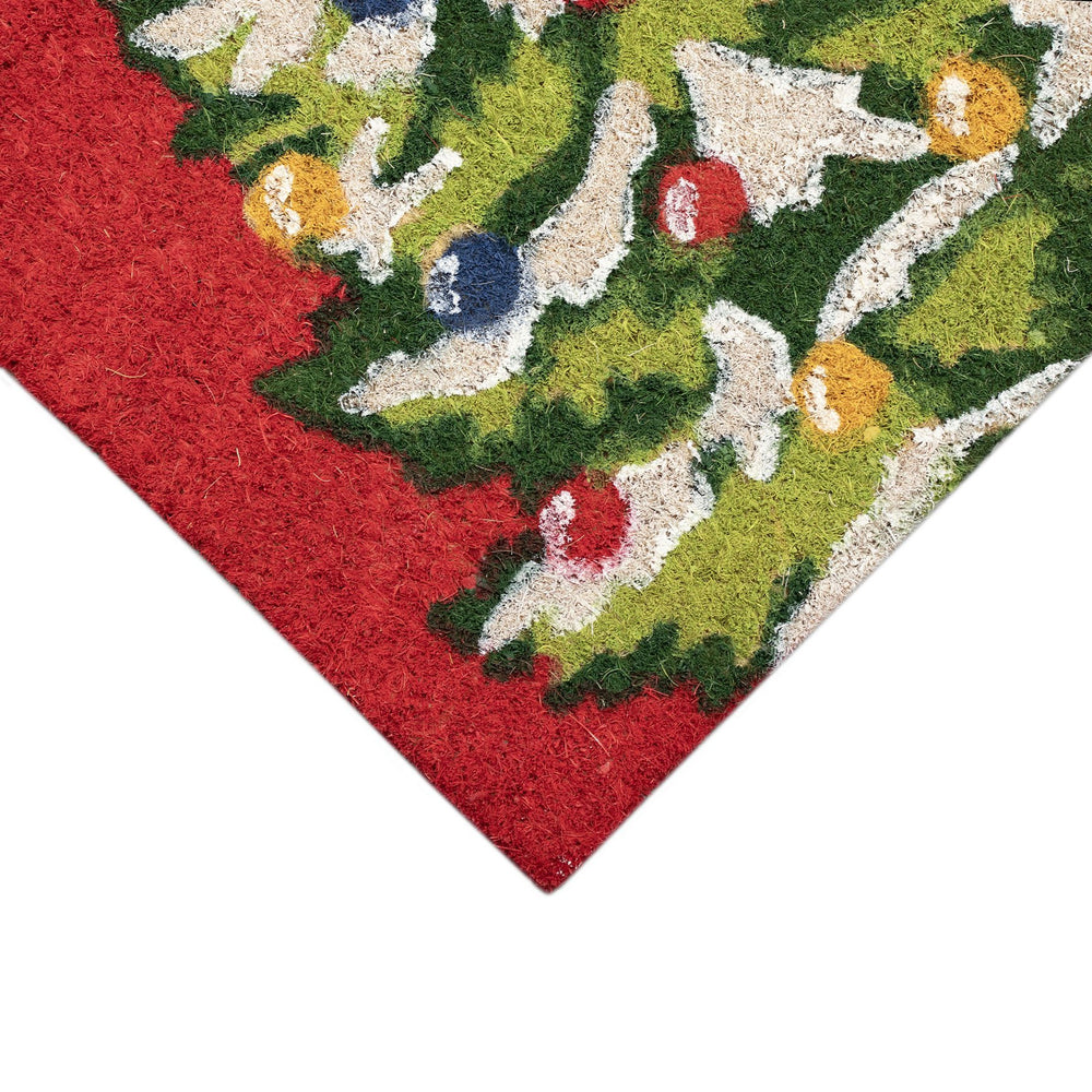 Trans Ocean Liora Manne Winter Welcome Outdoor Mat - Festive Red Coir Decor With Christmas Tree & Silver Greeting Red Coir Ntr12207024