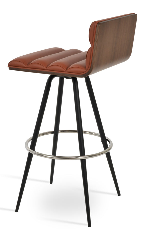 Soho Concept Corona Max Swivel Barstools & Counterstools - Plywood Seat With Soft Leatherette Upholstery Walnut Steel Tubular Legs Black ,S.Steel ,Walnut Finish Soho-concept-dining-chair-11097