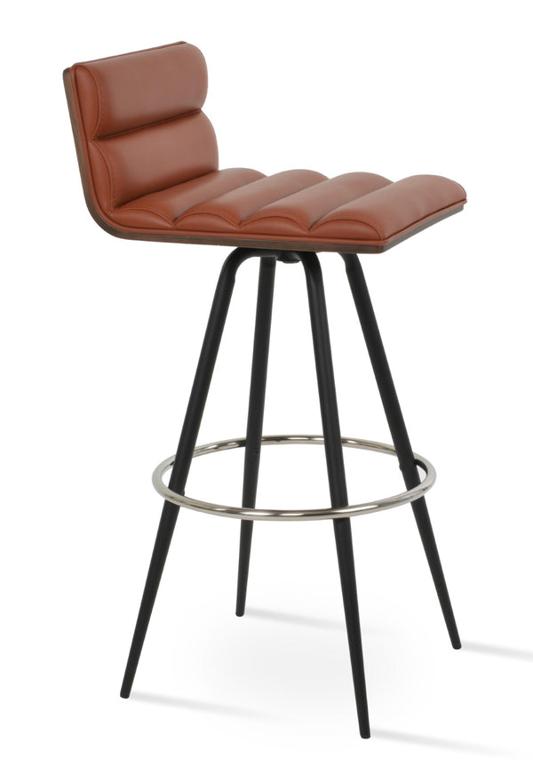 Soho Concept Corona Max Swivel Barstools & Counterstools With Plywood Seat And Removable Leatherette Pad Walnut Walnut Steel Tubular Legs Black ,S.Steel ,Walnut Finish,Brass Soho-concept-dining-chair-07666
