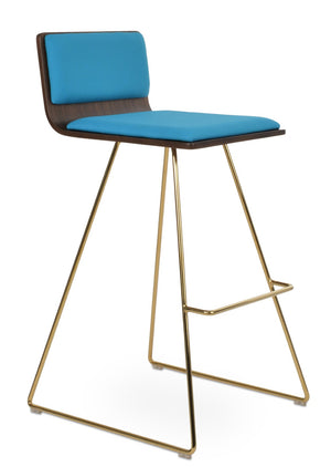 Soho Concept Corona Wire Barstools & Counterstools With Plywood Seat, Removable Camira Fabric Pad, Walnut Finish Gold,Walnut,Turquoise  Soho-concept-dining-chair-07686