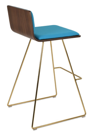 Soho Concept Corona Wire Barstools & Counterstools With Plywood Seat, Removable Camira Fabric Pad, Walnut Finish Gold,Walnut,Turquoise  Soho-concept-dining-chair-11154