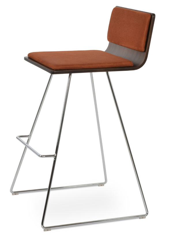 Soho Concept Corona Wire Barstools & Counterstools With Plywood Seat, Removable Camira Fabric Pad, Walnut Finish Back Support Nubuck Fabric Cognac  Soho-concept-dining-chair-07690