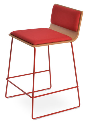 Soho Concept Corona Wire Barstools & Counterstools With Plywood Seat, Removable Camira Fabric Pad, Walnut Finish Red  Soho-concept-dining-chair-11169