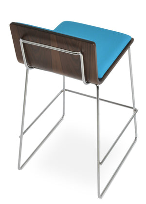 Soho Concept Corona Wire Barstools & Counterstools With Plywood Seat, Removable Camira Fabric Pad, Walnut Finish Turquoise,Chrome  Soho-concept-dining-chair-07692