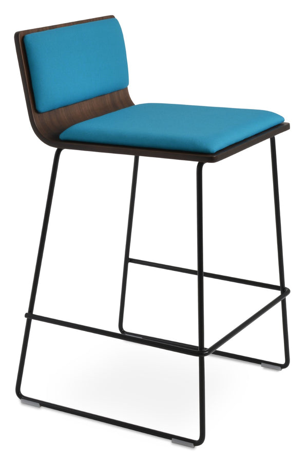 Soho Concept Corona Wire Barstools & Counterstools With Plywood Seat, Removable Camira Fabric Pad, Walnut Finish Turquoise,Black  Soho-concept-dining-chair-11170