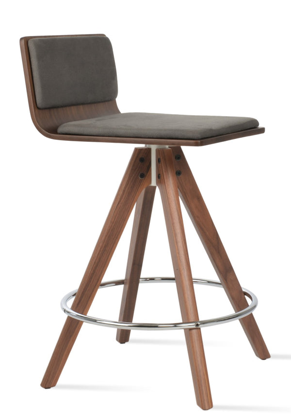 Soho Concept Corona Pyramid Barstools & Counterstools - Stylish Wood Swivel Design, Removable Fabric Pads, 10-year Guarantee Walnut,Grey  Soho-concept-dining-chair-10863