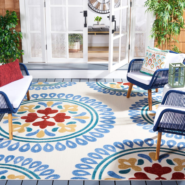 Safavieh Sams Bahama Cottage Power Loomed Indoor / Outdoor Rug Cream / Sky Blue COTS445B-8