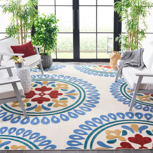 Safavieh Sams Bahama Cottage Power Loomed Indoor / Outdoor Rug Cream / Sky Blue COTS445B-8