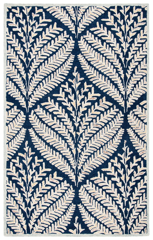 Safavieh Capri Hand Tufted Wool Area Rug - Elegant Floral Design In Ivory And Blue For Luxurious Home Decor Navy ,Ivory Wool Cpr208n-25