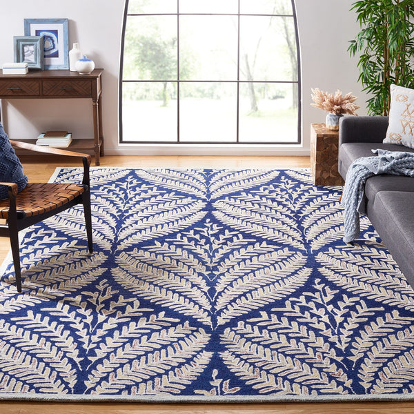 Safavieh Capri Hand Tufted Wool Area Rug - Elegant Floral Design In Ivory And Blue For Luxurious Home Decor Navy ,Ivory Wool Cpr208n-25