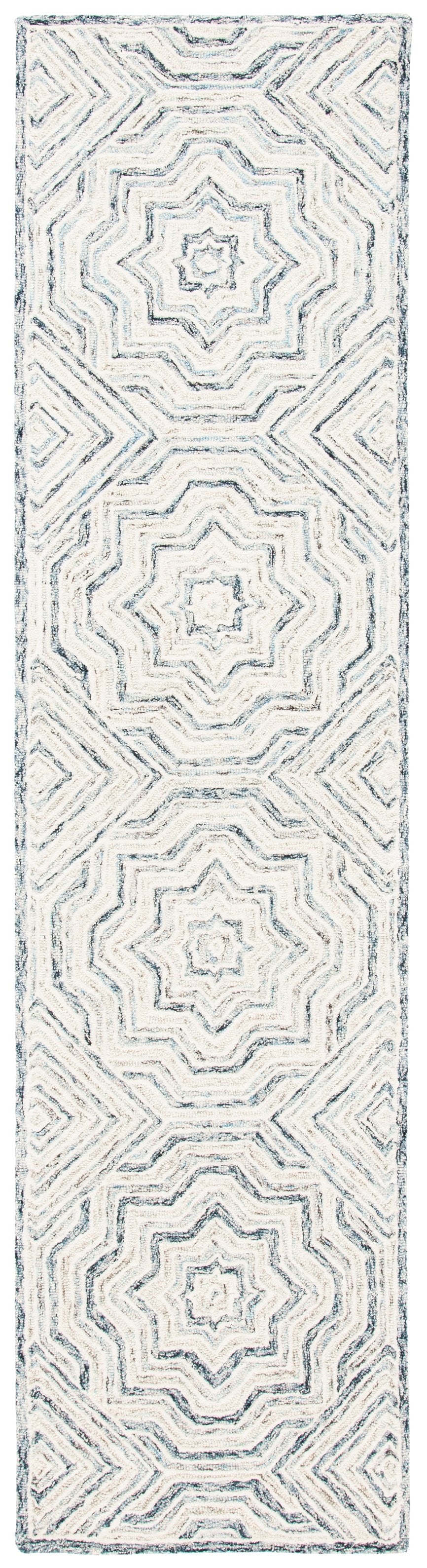 Safavieh Capri Hand-Tufted Wool Runner In Beige & Blue Diamond Pattern — Durable Low-Profile 1/4" Pile For Hallways 2'-3" x 7'-0" CPR215B-27