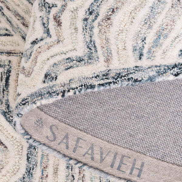Safavieh Capri Hand-Tufted Round Wool Rug In Beige And Blue With Geometric Lattice Texture, Low Pile Comfort 5'-0" x 5'-0" CPR215B-5R