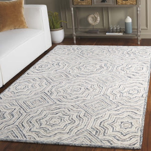 Safavieh Capri Hand-Tufted Wool Runner In Beige & Blue Diamond Pattern — Durable Low-Profile 1/4" Pile For Hallways 2'-3" x 7'-0" CPR215B-27