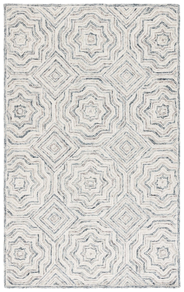 Safavieh Capri Hand-Tufted Round Wool Rug In Beige And Blue With Geometric Lattice Texture, Low Pile Comfort 5'-0" x 5'-0" CPR215B-5R