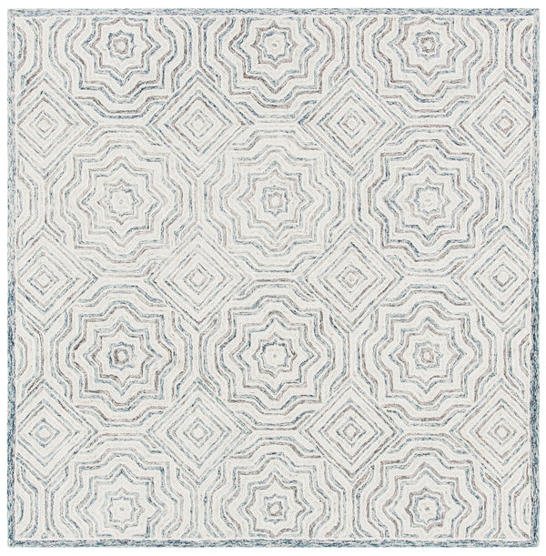 Safavieh Capri Hand‑Tufted Wool Rug In Beige & Blue Geometric Lattice — Low 1/4" Pile, Artisanal Indian Craftsmanship 5'-0" x 5'-0" CPR215B-5SQ