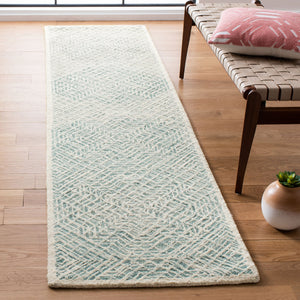 Safavieh Capri Hand-Tufted Wool Round Rug In Blue And Ivory — Geometric Transitional Design, Low Pile 9'-0" x 9'-0" CPR215N-9R