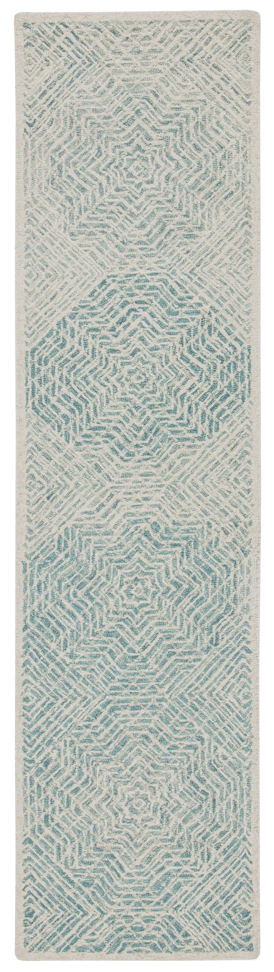 Safavieh Capri Hand-Tufted Wool Round Rug In Blue And Ivory — Geometric Transitional Design, Low Pile 9'-0" x 9'-0" CPR215N-9R