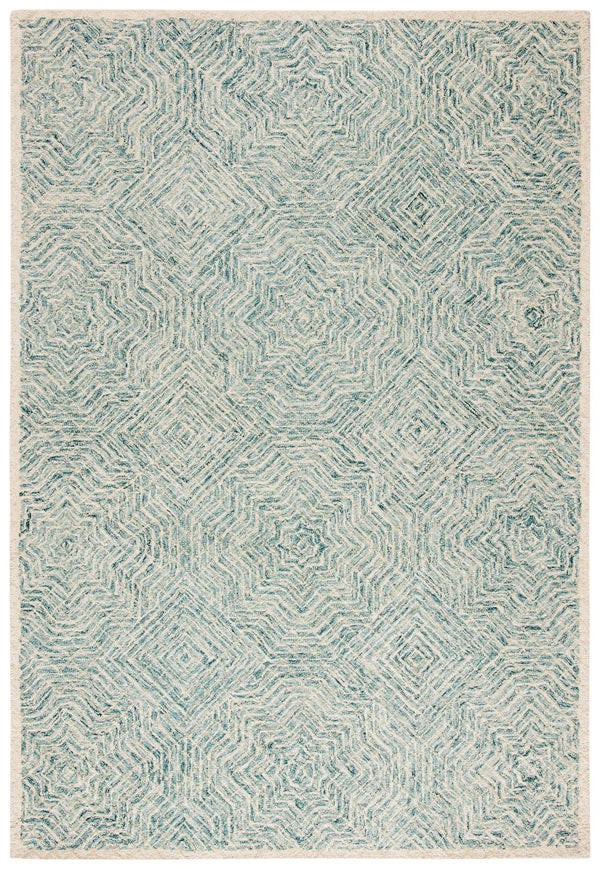 Safavieh Capri Hand-Tufted Wool Rug In Blue Ivory Geometric Pattern — Plush Low-Profile Comfort For Small Spaces 9'-0" x 9'-0" CPR215N-9SQ