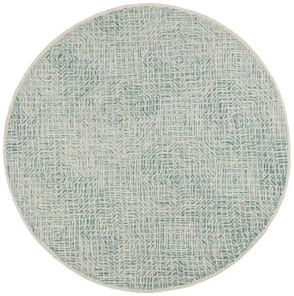 Safavieh Capri Hand-Tufted Wool Round Rug In Blue And Ivory — Geometric Transitional Design, Low Pile 9'-0" x 9'-0" CPR215N-9R