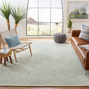 Safavieh Capri Hand-Tufted Wool Rug In Blue Ivory Geometric Pattern — Plush Low-Profile Comfort For Small Spaces 9'-0" x 9'-0" CPR215N-9SQ