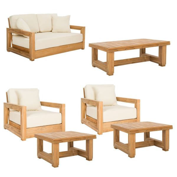 Safavieh MONTFORD Brazilian Teak 2-Seat Bench - Chic Outdoor Seating with Plush Upholstery for Relaxed Style Natural Teak / Beige CPT1003A