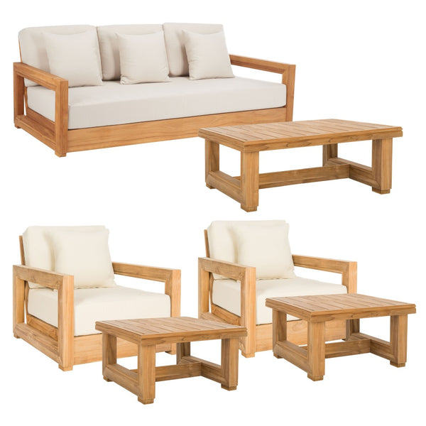 Safavieh MONTFORD Brazilian Teak Armchair - Sleek Modern Outdoor Seating for Stylish Comfort and Durability Natural Teak / Beige CPT1000A