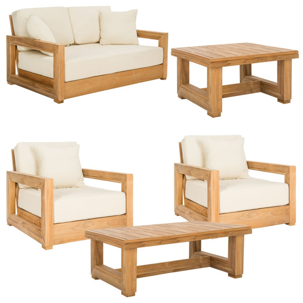 Safavieh MONTFORD Brazilian Teak 2-Seat Bench - Chic Outdoor Seating with Plush Upholstery for Relaxed Style Natural Teak / Beige CPT1003A