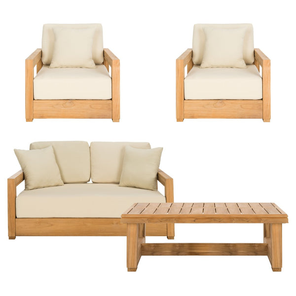 Safavieh MONTFORD Brazilian Teak 2-Seat Bench - Chic Outdoor Seating with Plush Upholstery for Relaxed Style Natural Teak / Beige CPT1003A