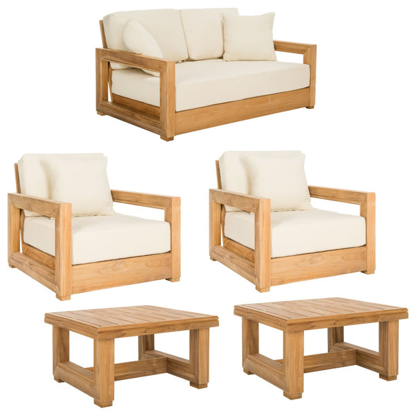 Safavieh MONTFORD Brazilian Teak 2-Seat Bench - Chic Outdoor Seating with Plush Upholstery for Relaxed Style Natural Teak / Beige CPT1003A
