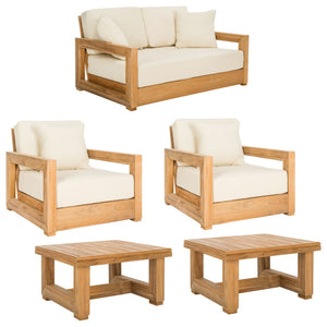 Safavieh MONTFORD Brazilian Teak Armchair - Sleek Modern Outdoor Seating for Stylish Comfort and Durability Natural Teak / Beige CPT1000A