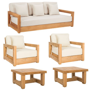 Safavieh MONTFORD Brazilian Teak Armchair - Sleek Modern Outdoor Seating for Stylish Comfort and Durability Natural Teak / Beige CPT1000A