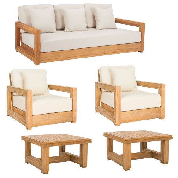 Safavieh MONTFORD Brazilian Teak Armchair - Sleek Modern Outdoor Seating for Stylish Comfort and Durability Natural Teak / Beige CPT1000A