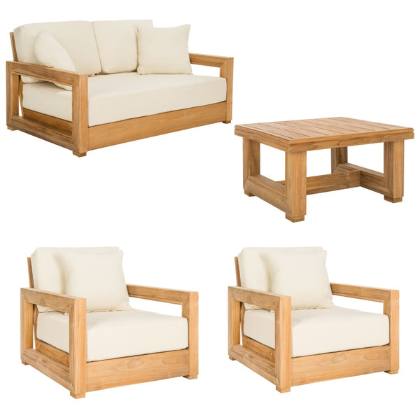 Safavieh MONTFORD Brazilian Teak 2-Seat Bench - Chic Outdoor Seating with Plush Upholstery for Relaxed Style Natural Teak / Beige CPT1003A