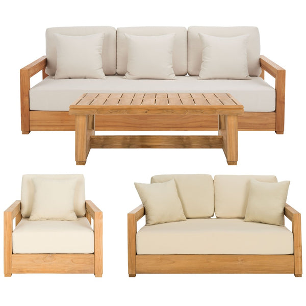 Safavieh MONTFORD Brazilian Teak 3-Seat Bench – Stylish Outdoor Seating for Patios and Gardens, Weather-Resistant Natural Teak / Beige CPT1004A