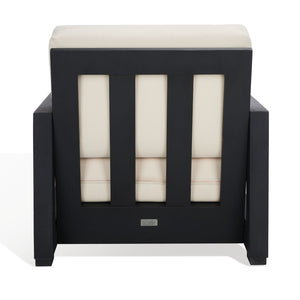Safavieh MONTFORD Outdoor Armchair - Sleek Black Frame & Beige Upholstery for Stylish Patio Comfort CPT1000B