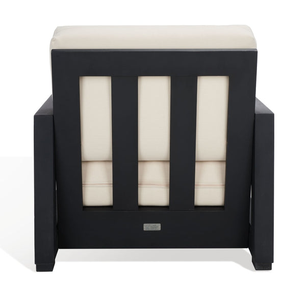 Safavieh MONTFORD Outdoor Armchair - Sleek Black Frame & Beige Upholstery for Stylish Patio Comfort CPT1000B