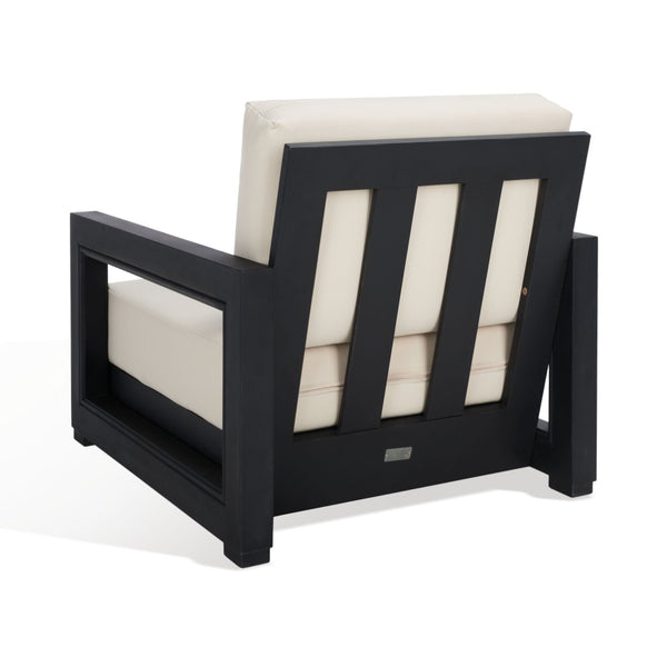 Safavieh MONTFORD Outdoor Armchair - Sleek Black Frame & Beige Upholstery for Stylish Patio Comfort CPT1000B