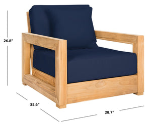 Safavieh MONTFORD Outdoor Armchair - Sleek Black Frame & Beige Upholstery for Stylish Patio Comfort CPT1000B