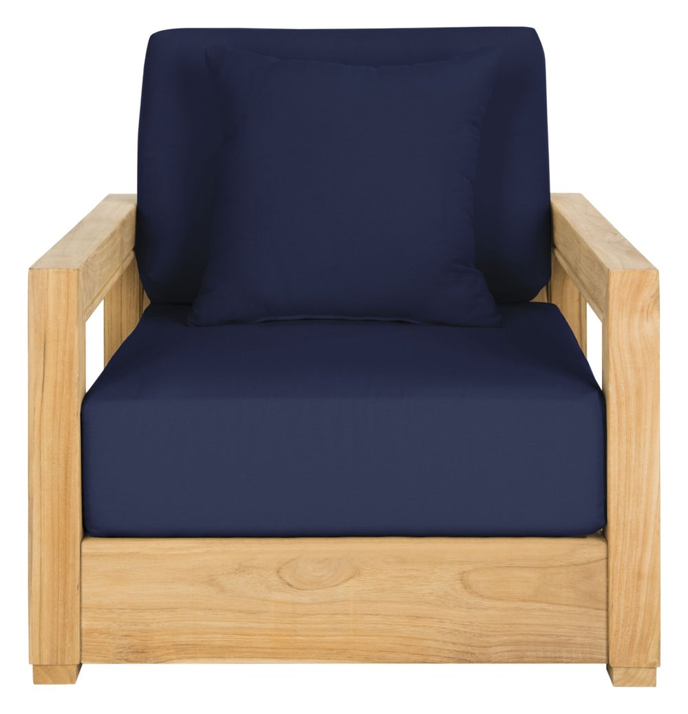 Safavieh MONTFORD Outdoor Armchair - Sleek Black Frame & Beige Upholstery for Stylish Patio Comfort CPT1000B