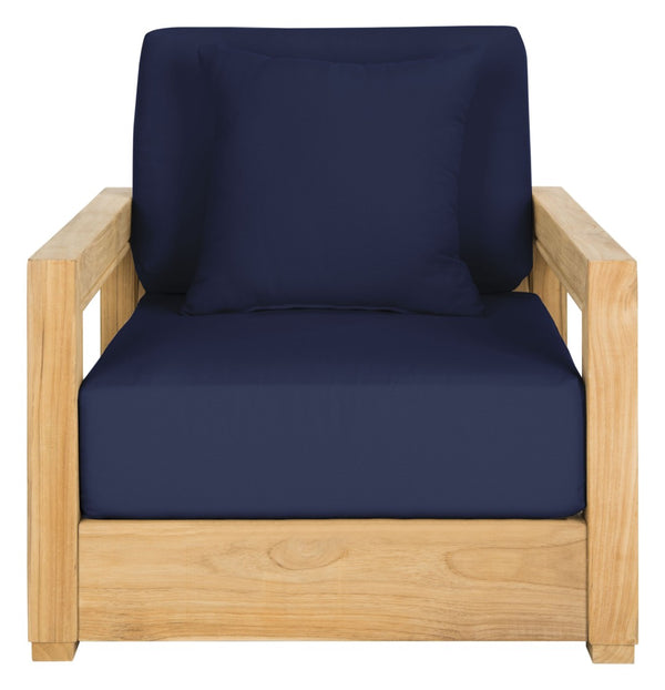 Safavieh MONTFORD Outdoor Armchair - Sleek Black Frame & Beige Upholstery for Stylish Patio Comfort CPT1000B