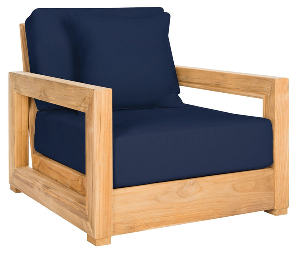 Safavieh MONTFORD Outdoor Armchair - Sleek Black Frame & Beige Upholstery for Stylish Patio Comfort CPT1000B