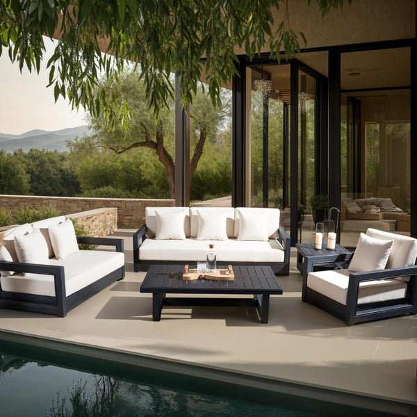 Safavieh MONTFORD Aluminum End Table - Sleek Black Metal Design for Modern Outdoor Living & Entertaining CPT1002B