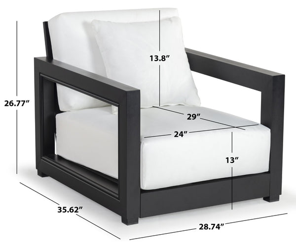 Safavieh MONTFORD Outdoor Armchair - Sleek Black Frame & Beige Upholstery for Stylish Patio Comfort CPT1000B