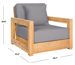 Safavieh MONTFORD Brazilian Teak Armchair - Sleek Modern Outdoor Seating for Stylish Comfort and Durability Natural / Brown CPT1000C