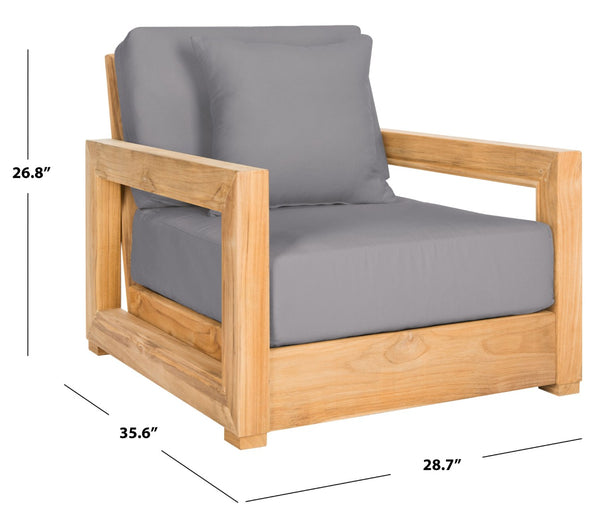 Safavieh MONTFORD Brazilian Teak Armchair - Sleek Modern Outdoor Seating for Stylish Comfort and Durability Natural / Brown CPT1000C