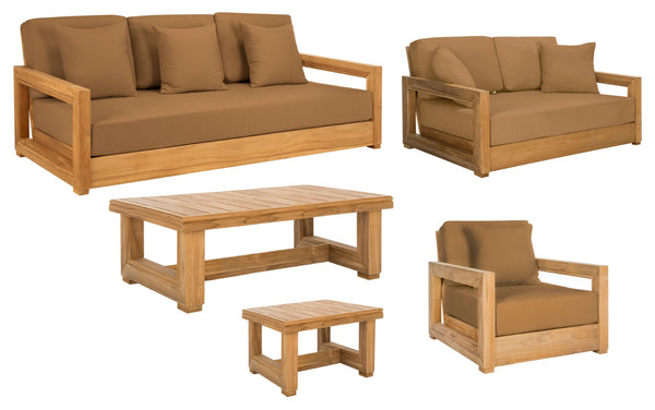 Safavieh MONTFORD Brazilian Teak 2-Seat Bench - Chic Outdoor Seating with Plush Upholstery for Relaxed Style Natural / Brown CPT1003C