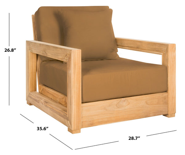 Safavieh MONTFORD Brazilian Teak Armchair - Sleek Modern Outdoor Seating for Stylish Comfort and Durability Natural / Brown CPT1000C