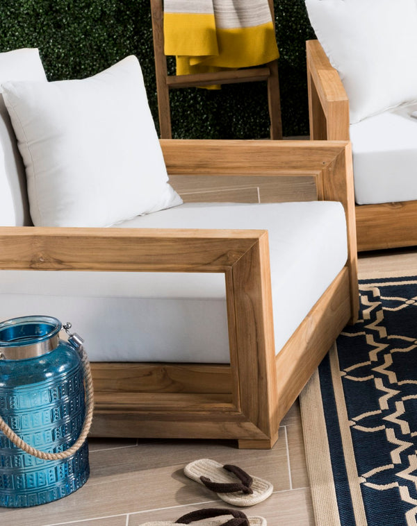 Safavieh MONTFORD Brazilian Teak Armchair - Sleek Modern Outdoor Seating for Stylish Comfort and Durability Natural / Dark Brown CPT1000D