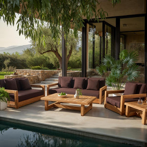 Safavieh MONTFORD Brazilian Teak Armchair - Sleek Modern Outdoor Seating for Stylish Comfort and Durability Natural / Dark Brown CPT1000D