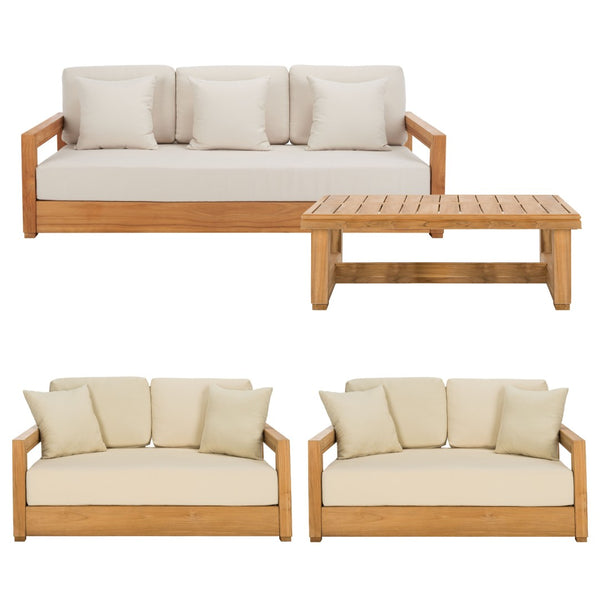 Safavieh MONTFORD Brazilian Teak 2-Seat Bench - Chic Outdoor Seating with Plush Upholstery for Relaxed Style Natural Teak / Beige CPT1003A